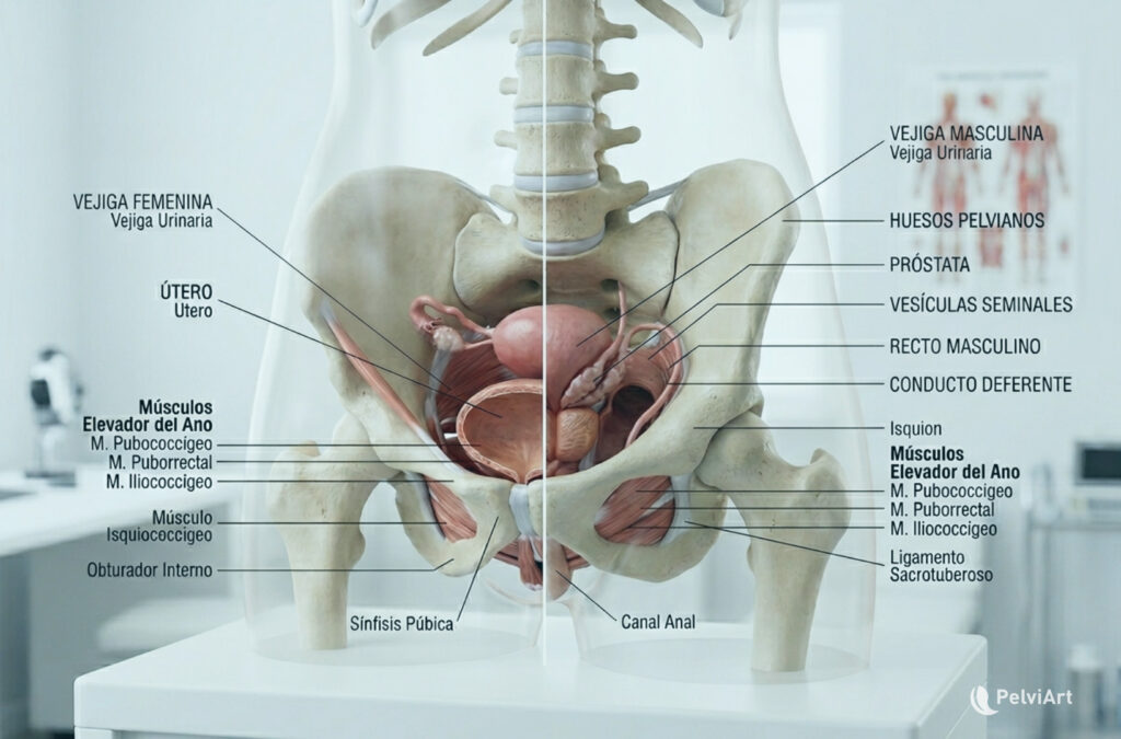 Representación del piso pélvico y su función de sostén en el cuerpo